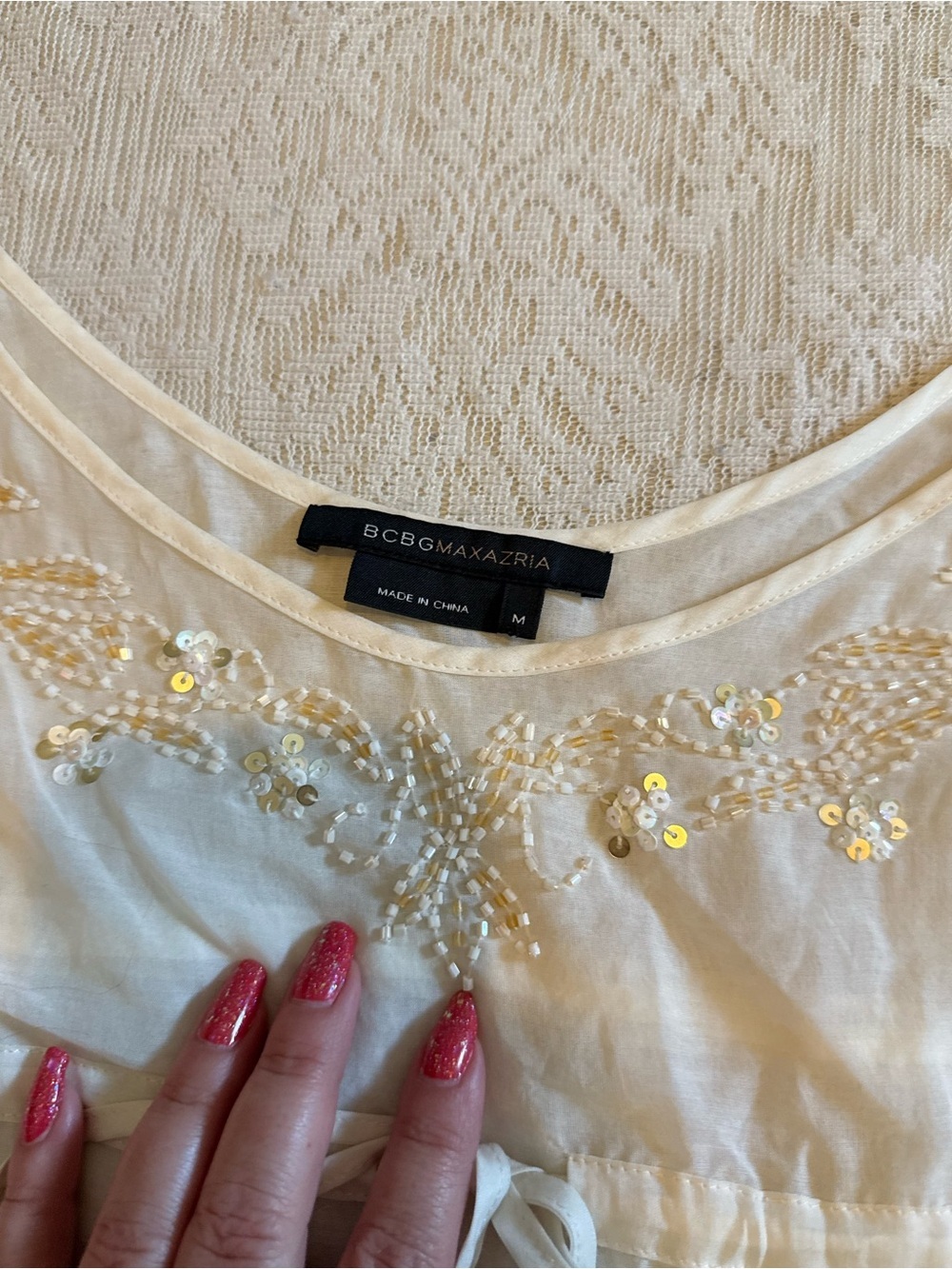 Vintage Y2K BCBG max azria sheer beaded baby doll tie tank - Picture 4 of 9